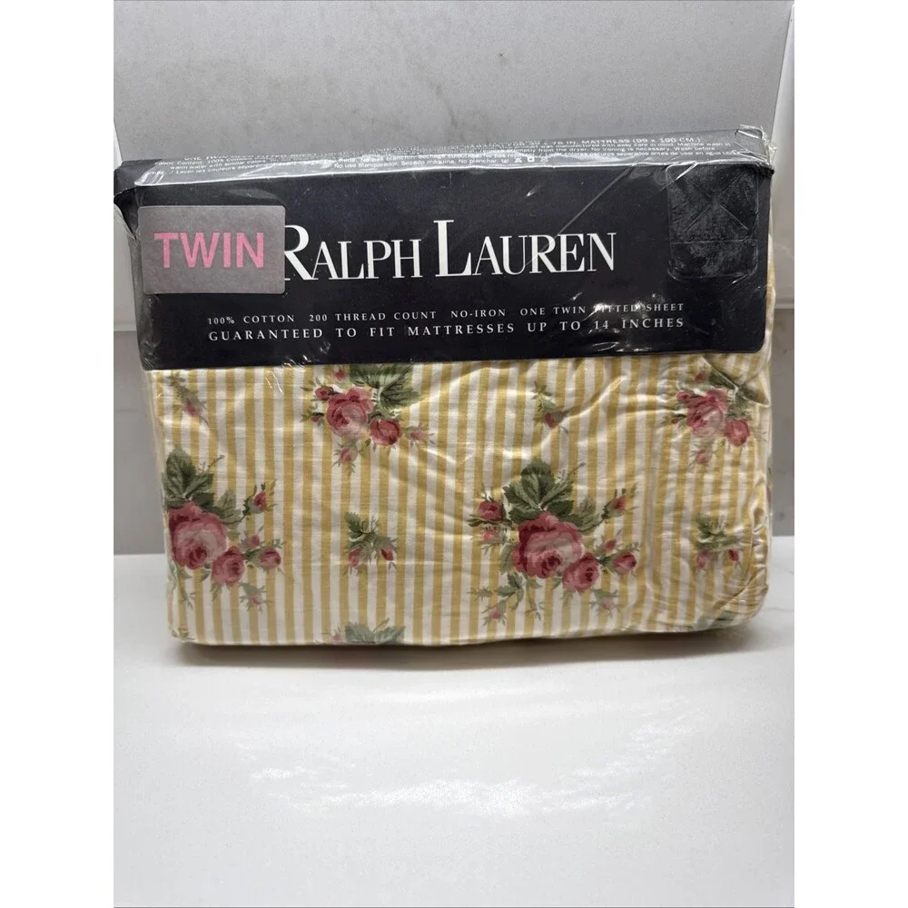 Ralph Lauren Sophie Floral Yellow Twin Fitted Sheet 100% Cotton 200 TC